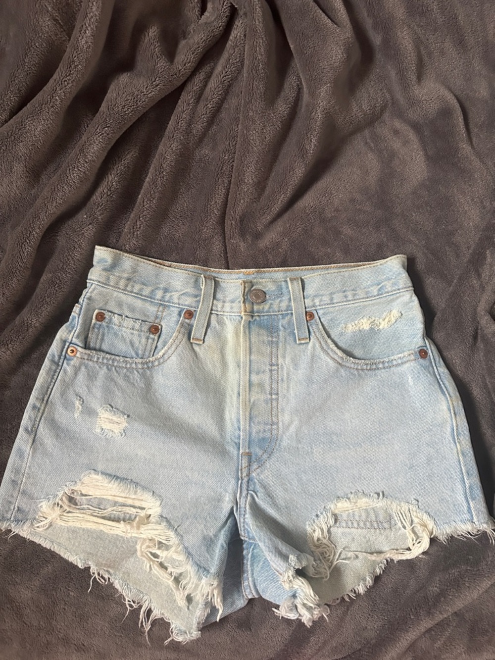 Levi's Light Blue Distressed High-Rise Denim Shorts
